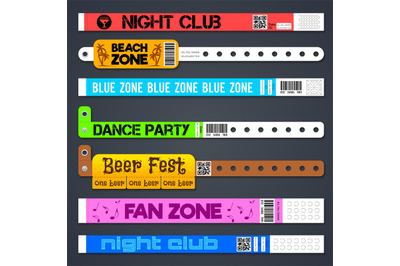 Zone entrance bracelets isolates. Concert or hotel vector plastic wris