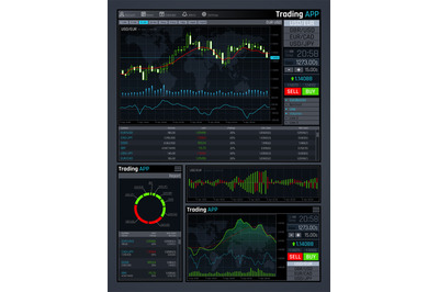 Forex market app vector interface with business financial market chart