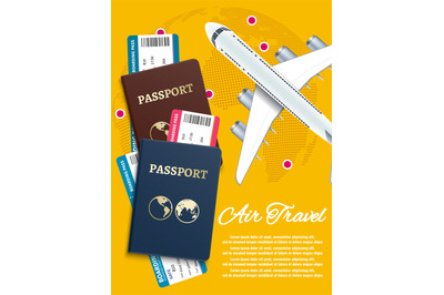 Air travel banner with world globe airline tickets - international vac