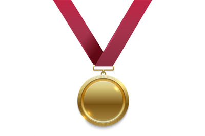 Champion gold medal on red ribbon