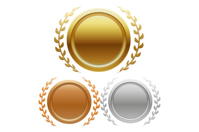 Champion gold, silver and bronze award medals