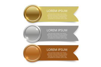 Gold, silver and bronze medals banners design