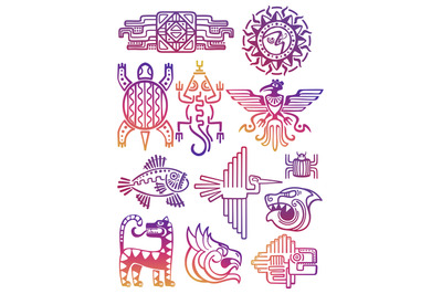 Colorful american aztec, mayan symbols
