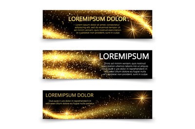 Golden glittering magic sparkle stardust banners template