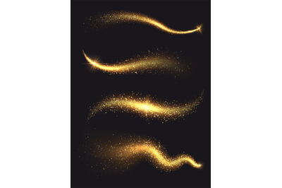 Sparkle stardust. Golden glittering magic vector waves with gold parti