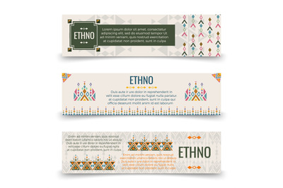 Ethno banners template with boho ornaments