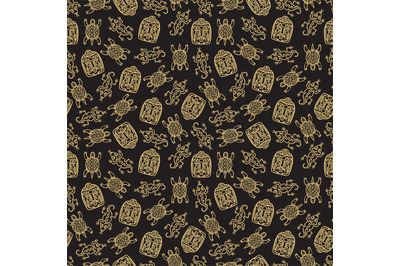 Gold mexican traditional symbols seamless pattern