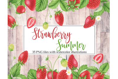 Strawberries watercolor clipart