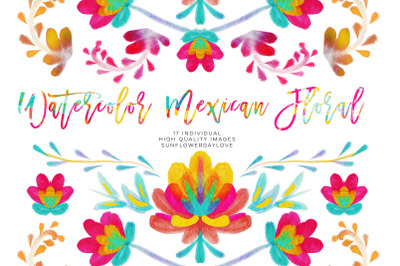 Watercolor mexican floral clipart&2C; fiesta invitation clipart