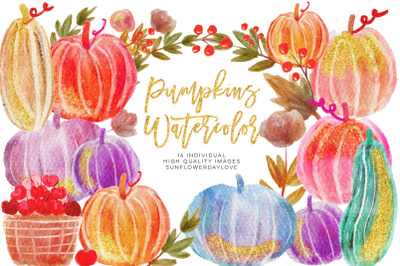 Watercolour Pumpkin Clipart&2C; Watercolour Autumn clipart