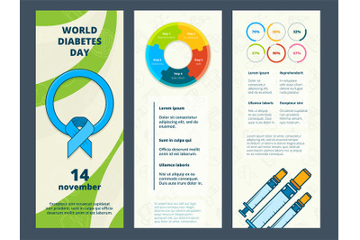 Cards with medical symbols. Design template of cards with diabetic sym