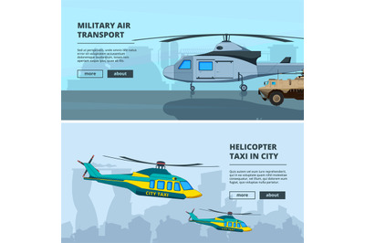 Banners with helicopters. Design template of horizontal banners with p