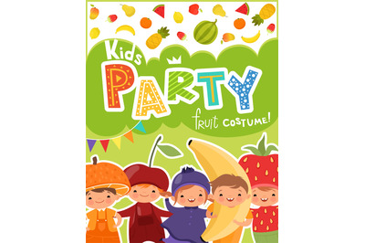 Kids party invitation. Vector design template of invitation with illus