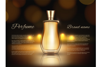 Perfumes advertizing. Realistic illustrations of perfumes bottles