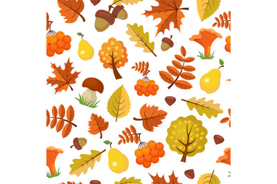 Autumn leaves pattern. Forest yellow fall beautiful season vector seam