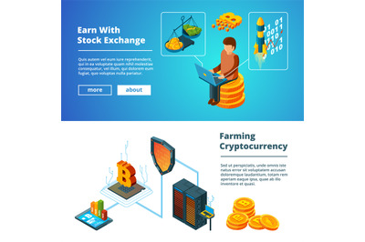 Cryptocurrency business banners. Global ico blockchain crypto digital