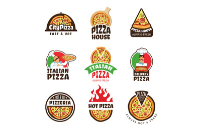 Pizzeria logo. Italian pizza ingredients restaurant cook trattoria lun