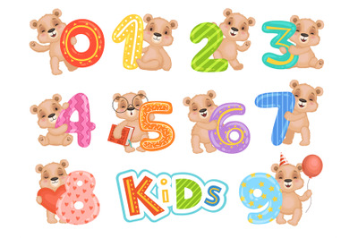 Birthday numbers bear. Party fun invitation for kids celebration teddy