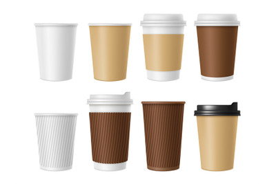 Disposable coffee cup. Blank vector template of hot coffee white paper