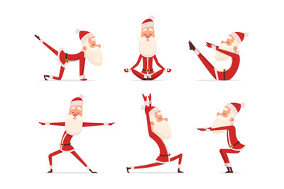 Santa yoga relax. Winter cute healthy christmas holiday santa claus ou