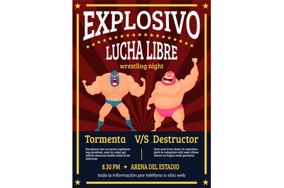 Lucha libre poster. Retro placard announced fighting match of mexican