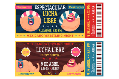 Lucha libre ticket. Mexican wrestlers in masks luchador martial fighti