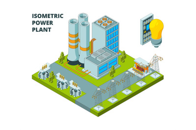 Electric power factory. Industrial electricity plant or station energy