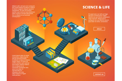 Isometric science lab. Biology pharmaceutical or chemical laboratory i