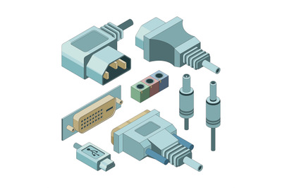 Plug computer connectors. Hand drawnmi vga audio jack and electricity