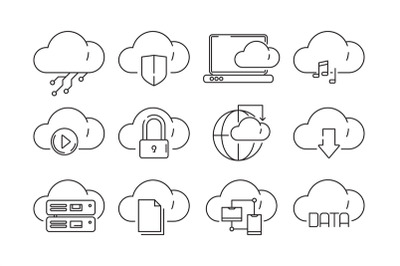 Web cloud services icons. Internet sync computer technology infographi