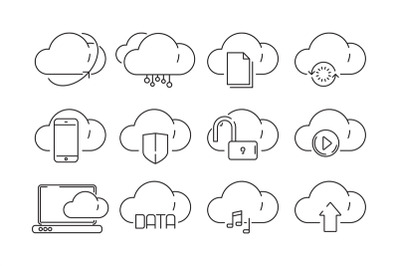 Cloud computing icons. Secure web online storage with private informat