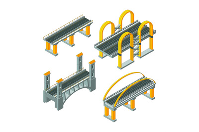 Bridge isometric. City expressway roadway cabling urban auto infrastru