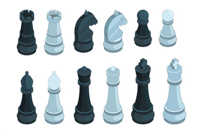 Chess isometric. Board game figures piece queen bishop strategy vector