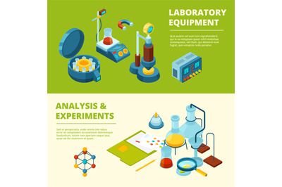 Scientific banners. Medical or chemical experiment laboratory room and