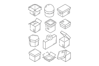 Box isometric icon. Cardboard export package container small present w