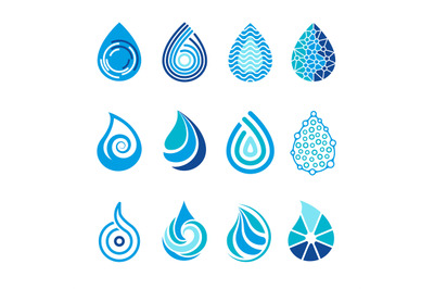 Drops icons. Water splashes abstract symbols for vector healthcare aqu