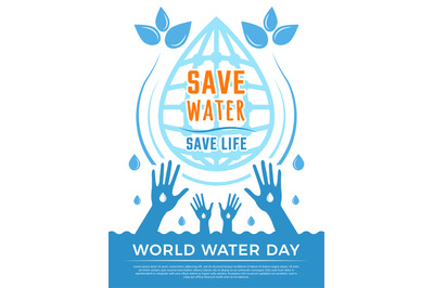 Save water. Aqua liquid drops healthcare poster vector concept picture