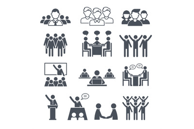 Corporate team icons. Professional people business networking conferen