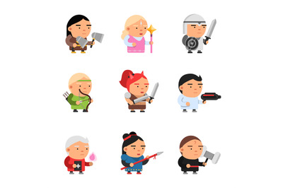 Game fantasy characters. Computer 2d gaming fairy tale mascot sprite c