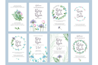 Invitation cards. Wedding floral placards love greeting beauty frames