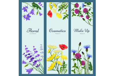 Wildflowers banners. Floral frame with place for text different herb f