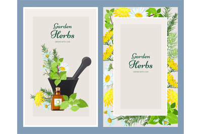 Floral cards. Herbalism medicine products wild herbs and flowers vinta