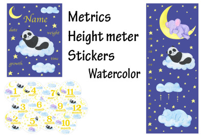 Metric height meter stickers watercolor