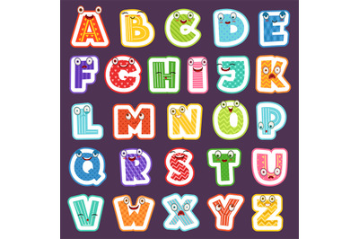 Cartoon alphabet with emotions. Colored cute font characters letters s