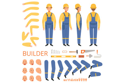 Builder character animation. Body parts head arms cap hands of enginee