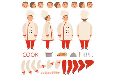 Cook animation. Chef characters body parts hands arms head and clothes