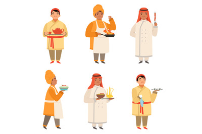 Traditional cook characters. Chef at different nationalities asian bla