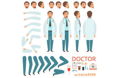 Male doctor animation. Hospital staff character body parts legs arms c