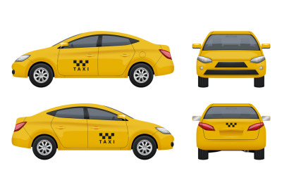 Taxi realistic. Yellow city car vehicle branding taxicab top left and