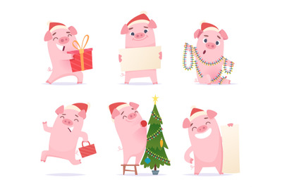 Cute pig. New year 2019 celebration cartoon mascots boar piglet hog ve